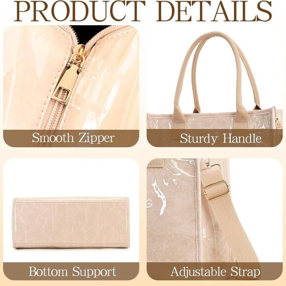 PVC Tote Bag Women Crossbody Shoulder Handbag with Adjustable Strap - Picture 3 of 6